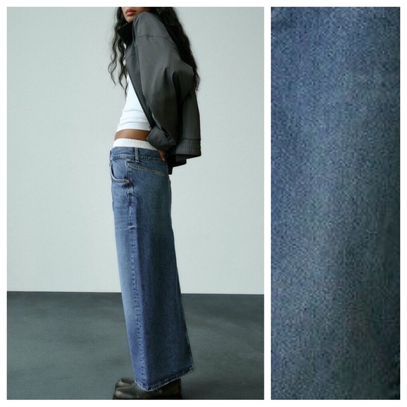 NWT. Zara Blue Low-Rise TRF Denim Maxi Skirt with Boxer Detail. Size S. - Picture 4 of 13